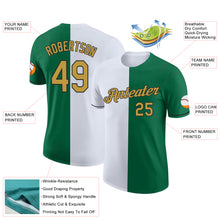 Load image into Gallery viewer, Custom Kelly Green Old Gold-Black Split Fashion Performance T-Shirt