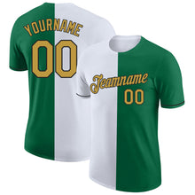 Load image into Gallery viewer, Custom Kelly Green Old Gold-Black Split Fashion Performance T-Shirt
