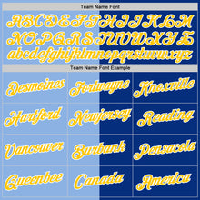 Load image into Gallery viewer, Custom Royal Yellow-Light Blue Split Fashion Performance T-Shirt