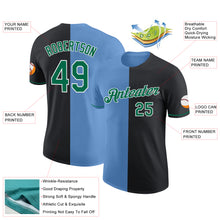 Load image into Gallery viewer, Custom Black Kelly Green-Light Blue Split Fashion Performance T-Shirt