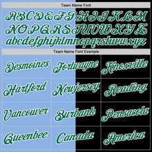 Load image into Gallery viewer, Custom Black Kelly Green-Light Blue Split Fashion Performance T-Shirt