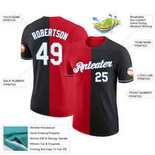 Load image into Gallery viewer, Custom Black Red-Light Blue Split Fashion Performance T-Shirt