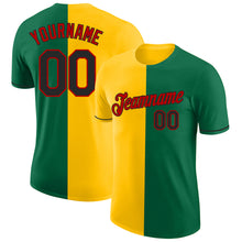 Load image into Gallery viewer, Custom Kelly Green Black Yellow-Red Split Fashion Performance T-Shirt