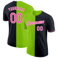 Load image into Gallery viewer, Custom Black Pink-Neon Green Split Fashion Performance T-Shirt