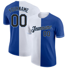 Load image into Gallery viewer, Custom Royal Black-Light Blue Split Fashion Performance T-Shirt