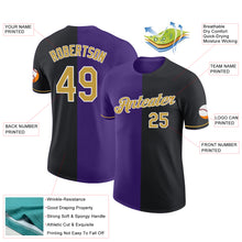 Load image into Gallery viewer, Custom Black Old Gold-Purple Split Fashion Performance T-Shirt