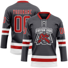 Load image into Gallery viewer, Custom Steel Gray Red-White Hockey Lace Neck Jersey