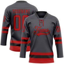 Load image into Gallery viewer, Custom Steel Gray Red-Black Hockey Lace Neck Jersey