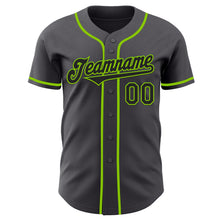 Load image into Gallery viewer, Custom Steel Gray Black-Neon Green Authentic Baseball Jersey