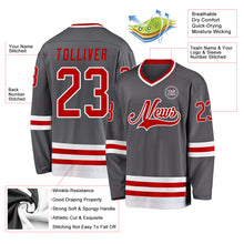 Load image into Gallery viewer, Custom Steel Gray Red-White Hockey Jersey
