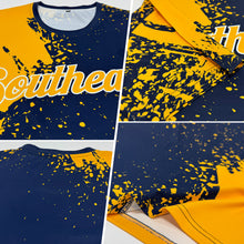 Load image into Gallery viewer, Custom Gold Navy-White 3D Pattern Design Abstract Brush Stroke Performance T-Shirt