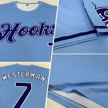 Load image into Gallery viewer, Custom Powder Blue Navy-White Performance T-Shirt