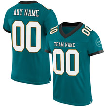 Load image into Gallery viewer, Custom Teal White Old Gold-Black Mesh Authentic Football Jersey