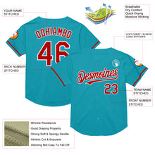 Load image into Gallery viewer, Custom Teal Red-White Mesh Authentic Throwback Baseball Jersey