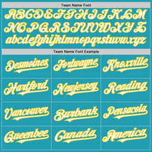 Load image into Gallery viewer, Custom Teal White-Yellow Mesh Authentic Throwback Baseball Jersey