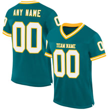 Load image into Gallery viewer, Custom Teal White-Gold Mesh Authentic Throwback Football Jersey
