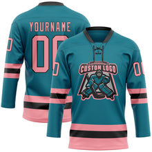 Load image into Gallery viewer, Custom Teal Medium Pink-Black Hockey Lace Neck Jersey
