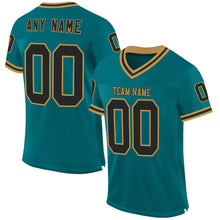 Load image into Gallery viewer, Custom Teal Black-Old Gold Mesh Authentic Throwback Football Jersey