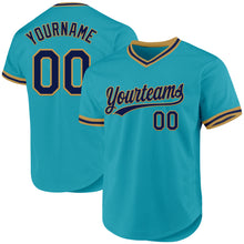 Load image into Gallery viewer, Custom Teal Navy-Old Gold Authentic Throwback Baseball Jersey