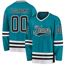 Load image into Gallery viewer, Custom Teal Black-White Hockey Jersey