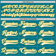 Load image into Gallery viewer, Custom Teal White-Gold Hockey Jersey