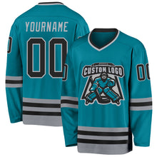 Load image into Gallery viewer, Custom Teal Black-Gray Hockey Jersey