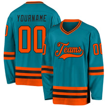 Load image into Gallery viewer, Custom Teal Orange-Black Hockey Jersey