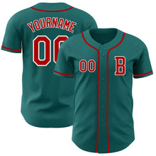 Load image into Gallery viewer, Custom Teal Red-White Authentic Baseball Jersey