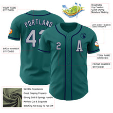 Load image into Gallery viewer, Custom Teal Gray-Navy Authentic Baseball Jersey