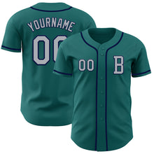 Load image into Gallery viewer, Custom Teal Gray-Navy Authentic Baseball Jersey