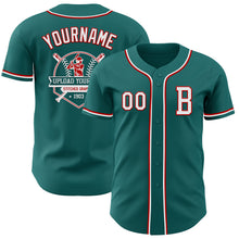 Load image into Gallery viewer, Custom Teal White-Red Authentic Baseball Jersey