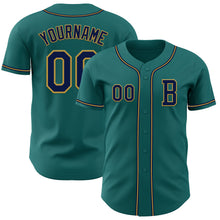 Load image into Gallery viewer, Custom Teal Navy-Old Gold Authentic Baseball Jersey