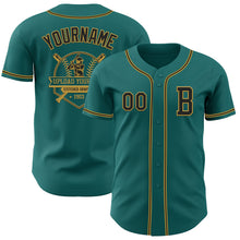 Load image into Gallery viewer, Custom Teal Black-Old Gold Authentic Baseball Jersey