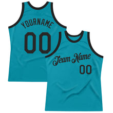 Load image into Gallery viewer, Custom Teal Black Authentic Throwback Basketball Jersey