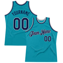 Load image into Gallery viewer, Custom Teal Navy-Gray Authentic Throwback Basketball Jersey
