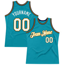 Load image into Gallery viewer, Custom Teal Gold-Navy Authentic Throwback Basketball Jersey