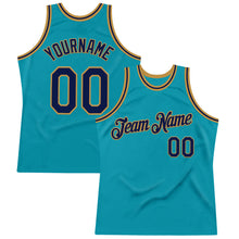 Load image into Gallery viewer, Custom Teal Navy-Old Gold Authentic Throwback Basketball Jersey
