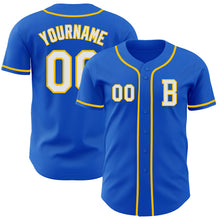 Load image into Gallery viewer, Custom Thunder Blue White-Yellow Authentic Baseball Jersey