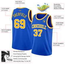 Load image into Gallery viewer, Custom Thunder Blue Gold-White Authentic Basketball Jersey
