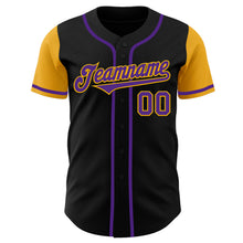 Load image into Gallery viewer, Custom Black Purple-Gold Authentic Two Tone Baseball Jersey