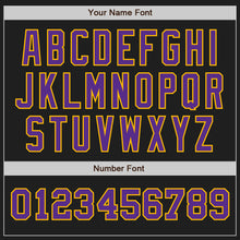 Load image into Gallery viewer, Custom Black Purple-Gold Authentic Two Tone Baseball Jersey