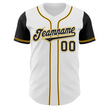 Load image into Gallery viewer, Custom White Black-Gold Authentic Two Tone Baseball Jersey