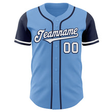 Load image into Gallery viewer, Custom Light Blue White-Navy Authentic Two Tone Baseball Jersey