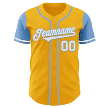 Load image into Gallery viewer, Custom Gold White-Light Blue Authentic Two Tone Baseball Jersey