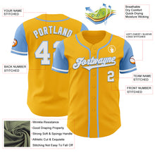 Load image into Gallery viewer, Custom Gold White-Light Blue Authentic Two Tone Baseball Jersey
