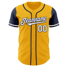 Load image into Gallery viewer, Custom Gold White-Navy Authentic Two Tone Baseball Jersey