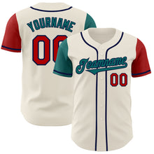 Load image into Gallery viewer, Custom Cream Red Teal-Navy Authentic Two Tone Baseball Jersey
