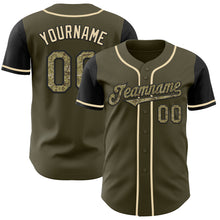 Load image into Gallery viewer, Custom Olive Camo Black-Cream Authentic Salute To Service Two Tone Baseball Jersey
