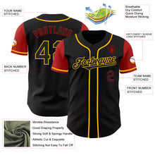 Load image into Gallery viewer, Custom Black Gold-Red Authentic Two Tone Baseball Jersey