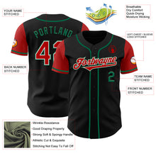 Load image into Gallery viewer, Custom Black Red-Kelly Green Authentic Two Tone Baseball Jersey